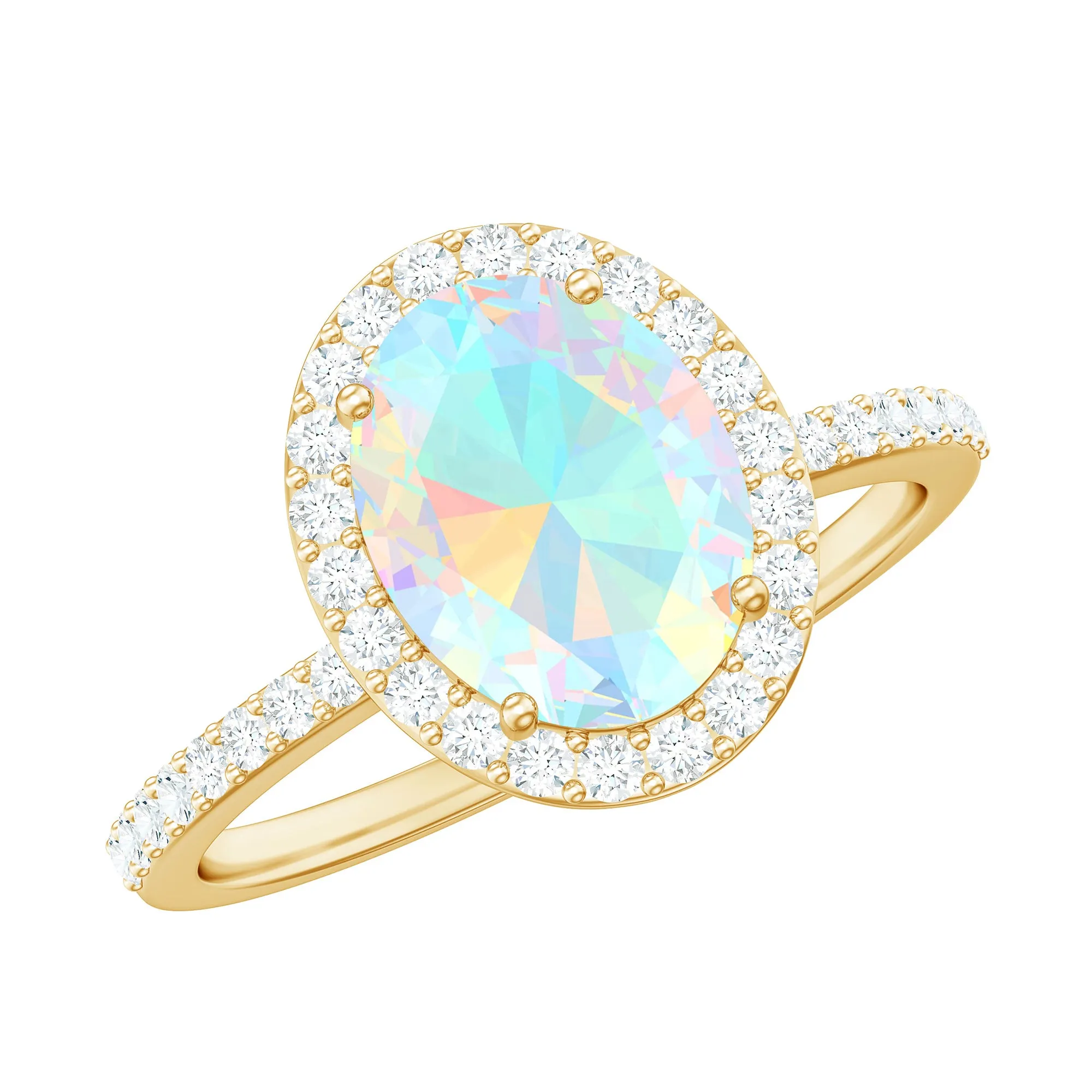 Oval Ethiopian Opal and Diamond Classic Halo Engagement Ring