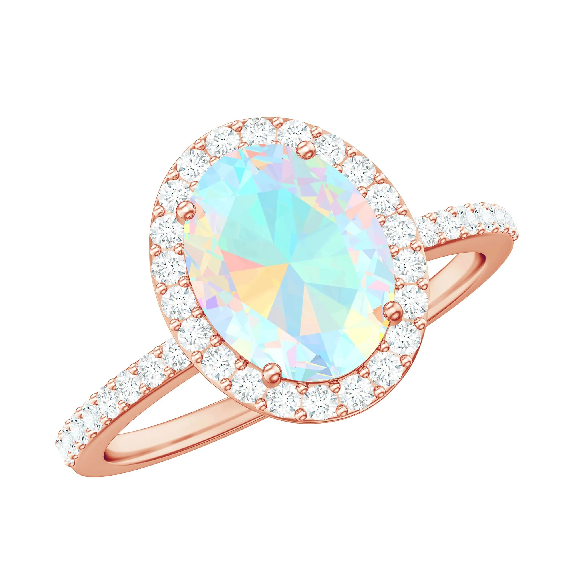 Oval Ethiopian Opal and Diamond Classic Halo Engagement Ring