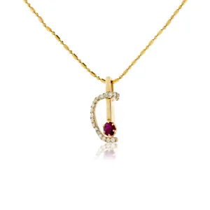 Oval Ruby and Diamond Swirl Pendant