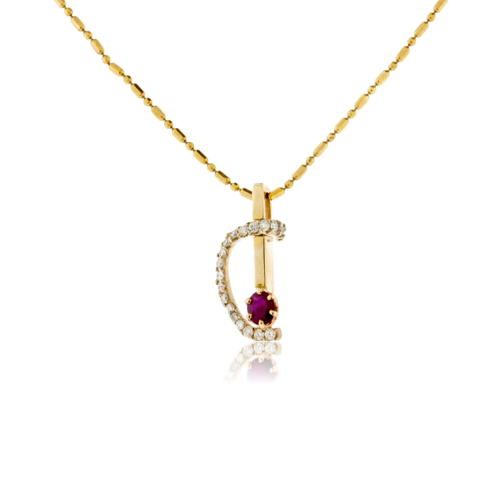 Oval Ruby and Diamond Swirl Pendant