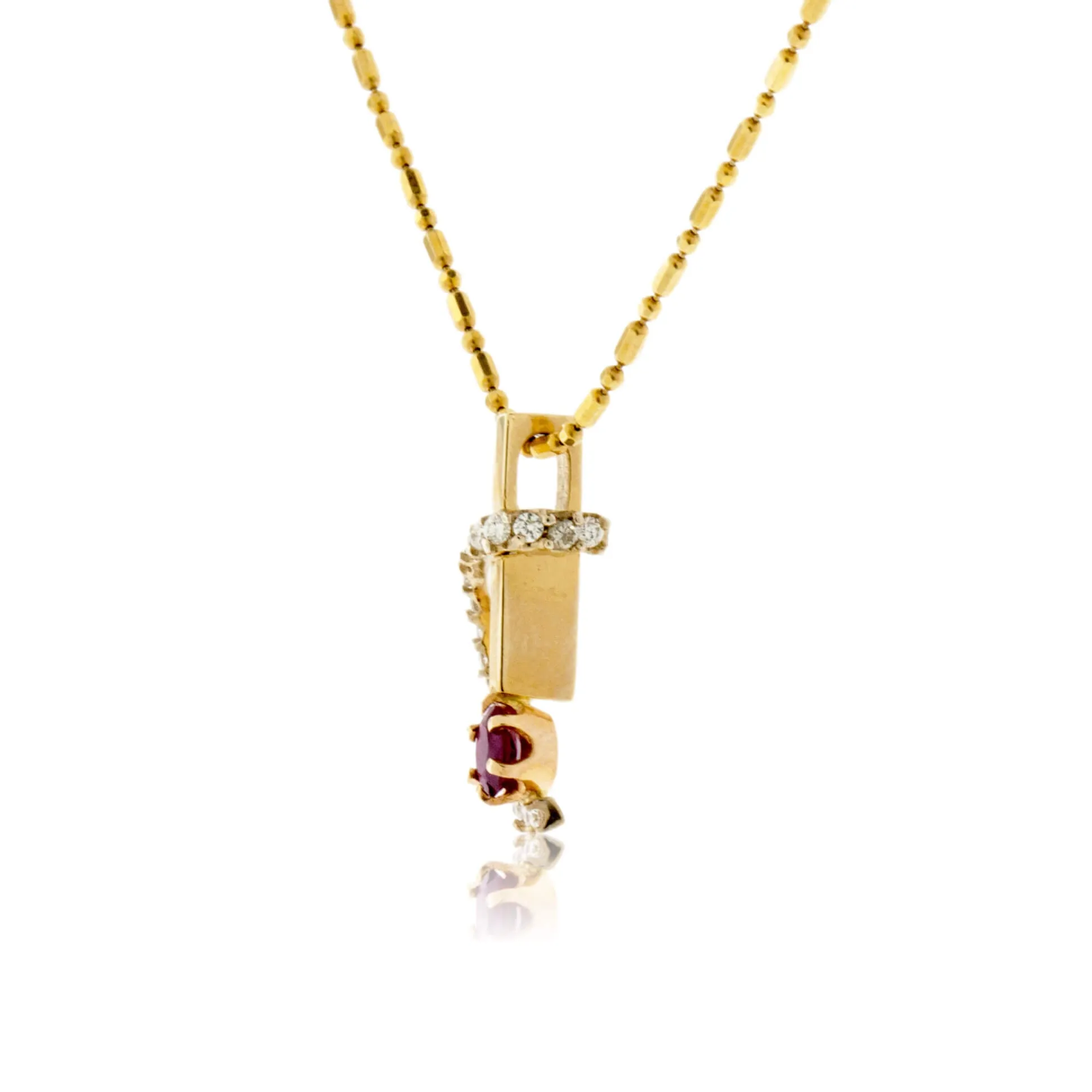 Oval Ruby and Diamond Swirl Pendant