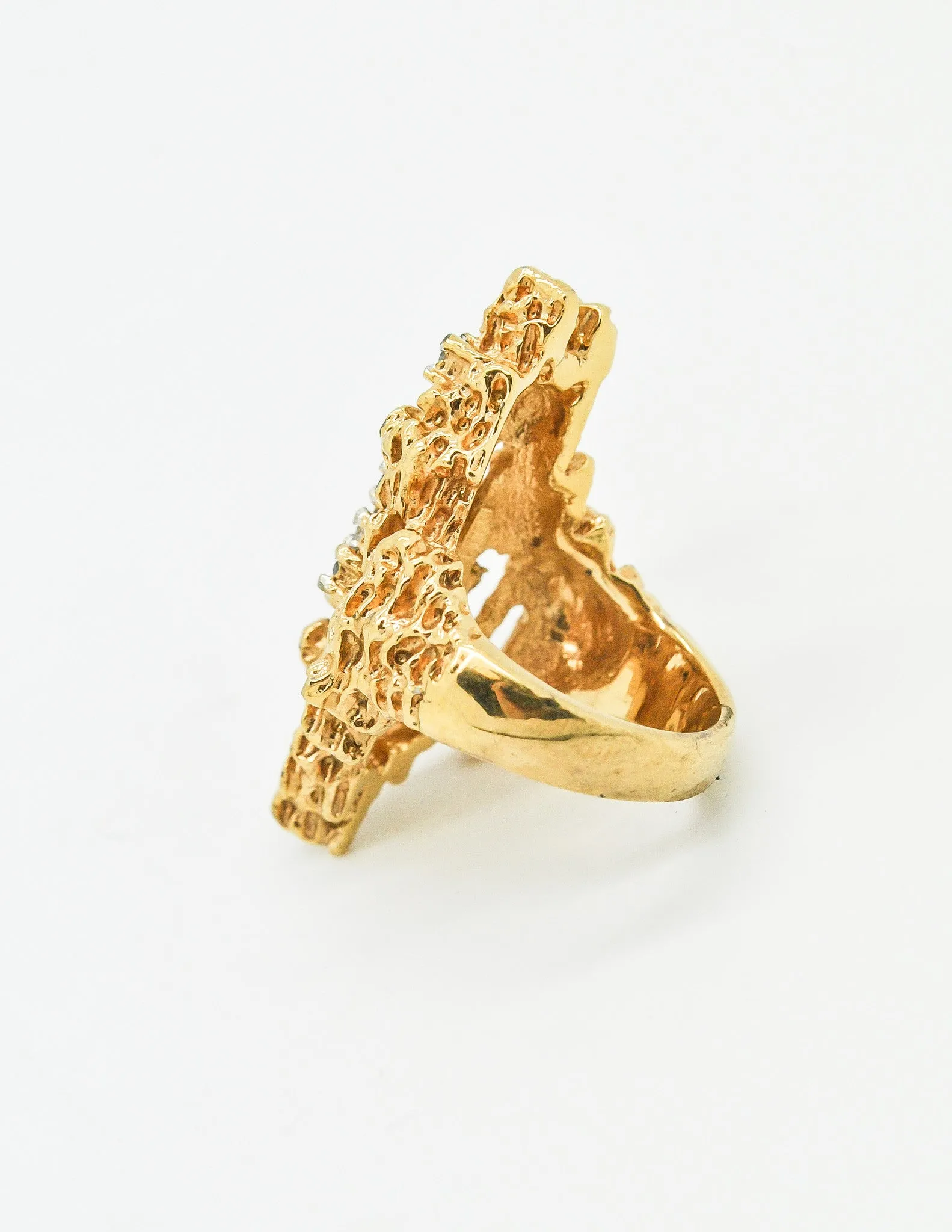 Panetta Vintage Gold Modernist Rhinestone Cocktail Ring