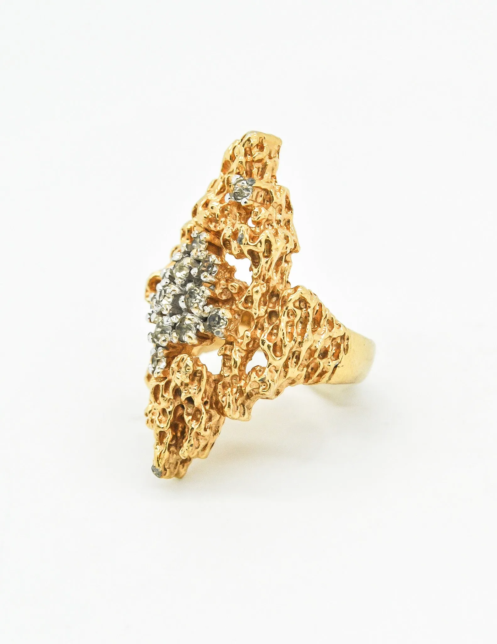 Panetta Vintage Gold Modernist Rhinestone Cocktail Ring