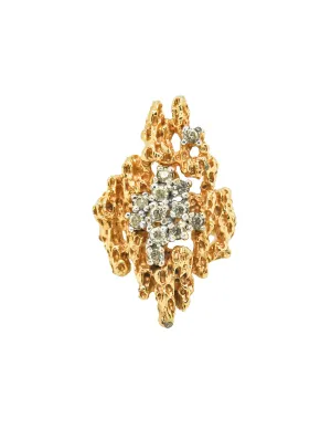 Panetta Vintage Gold Modernist Rhinestone Cocktail Ring