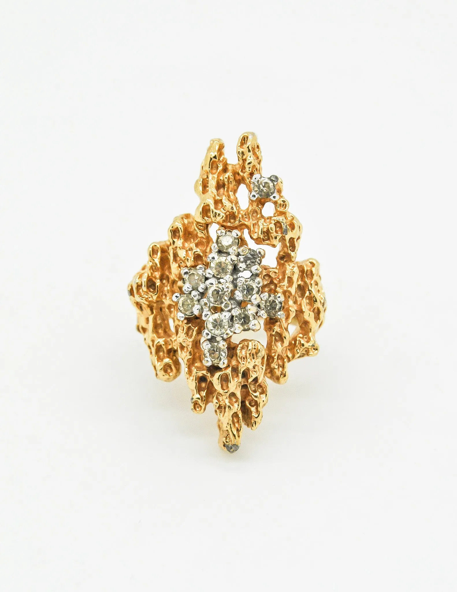 Panetta Vintage Gold Modernist Rhinestone Cocktail Ring