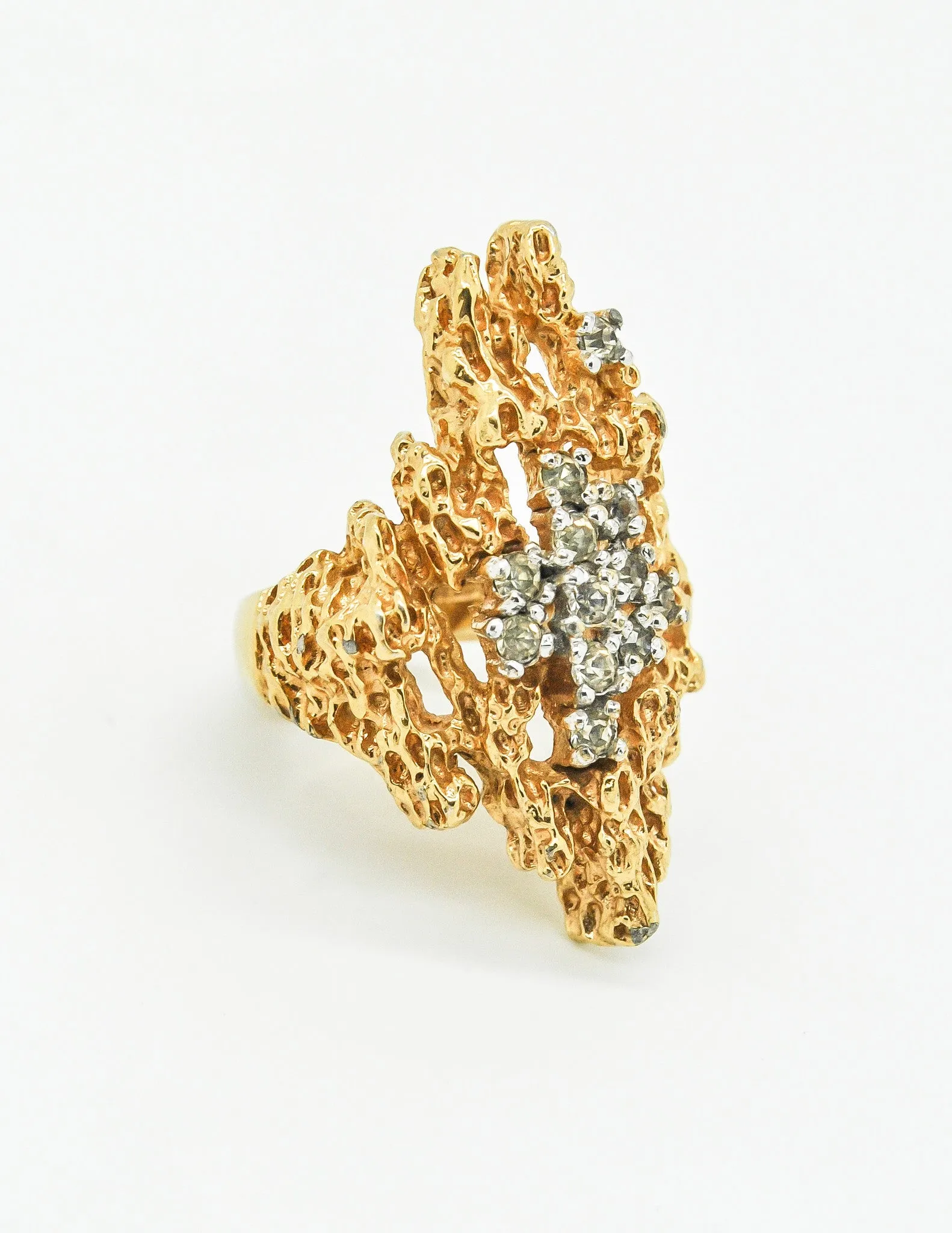 Panetta Vintage Gold Modernist Rhinestone Cocktail Ring