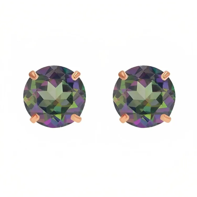 Paris Jewelry 18k Rose Gold 2 Pair Created Mystic 6mm Round & Princess Cut Stud Earrings Plated