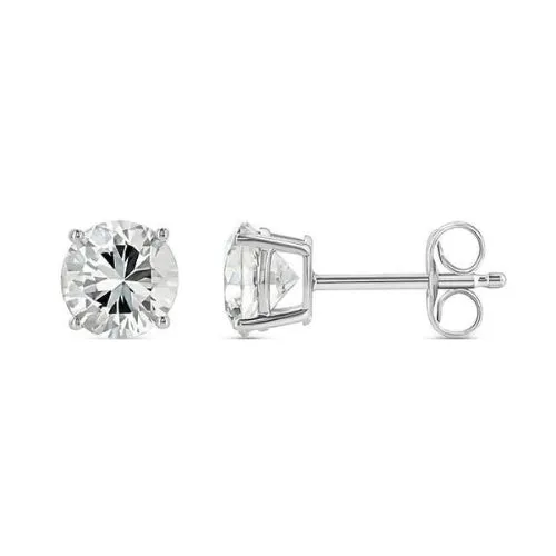 Paris Jewelry 18k White Gold 2 Pair Created White Sapphire 4mm, 6mm Round & Princess Cut Stud Earrings Plated
