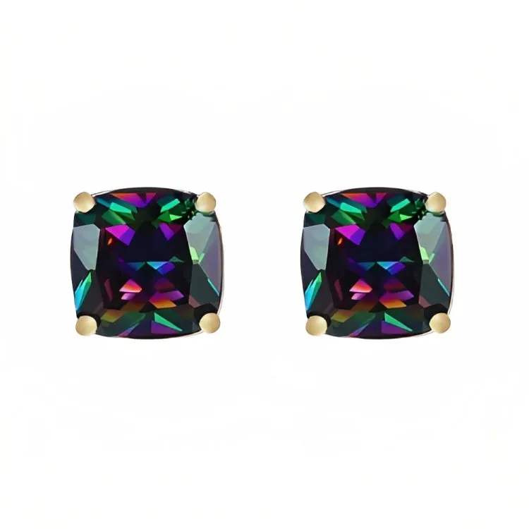 Paris Jewelry 18k Yellow Gold 2 Pair Created Mystic 4mm Round & Princess Cut Stud Earrings Plated
