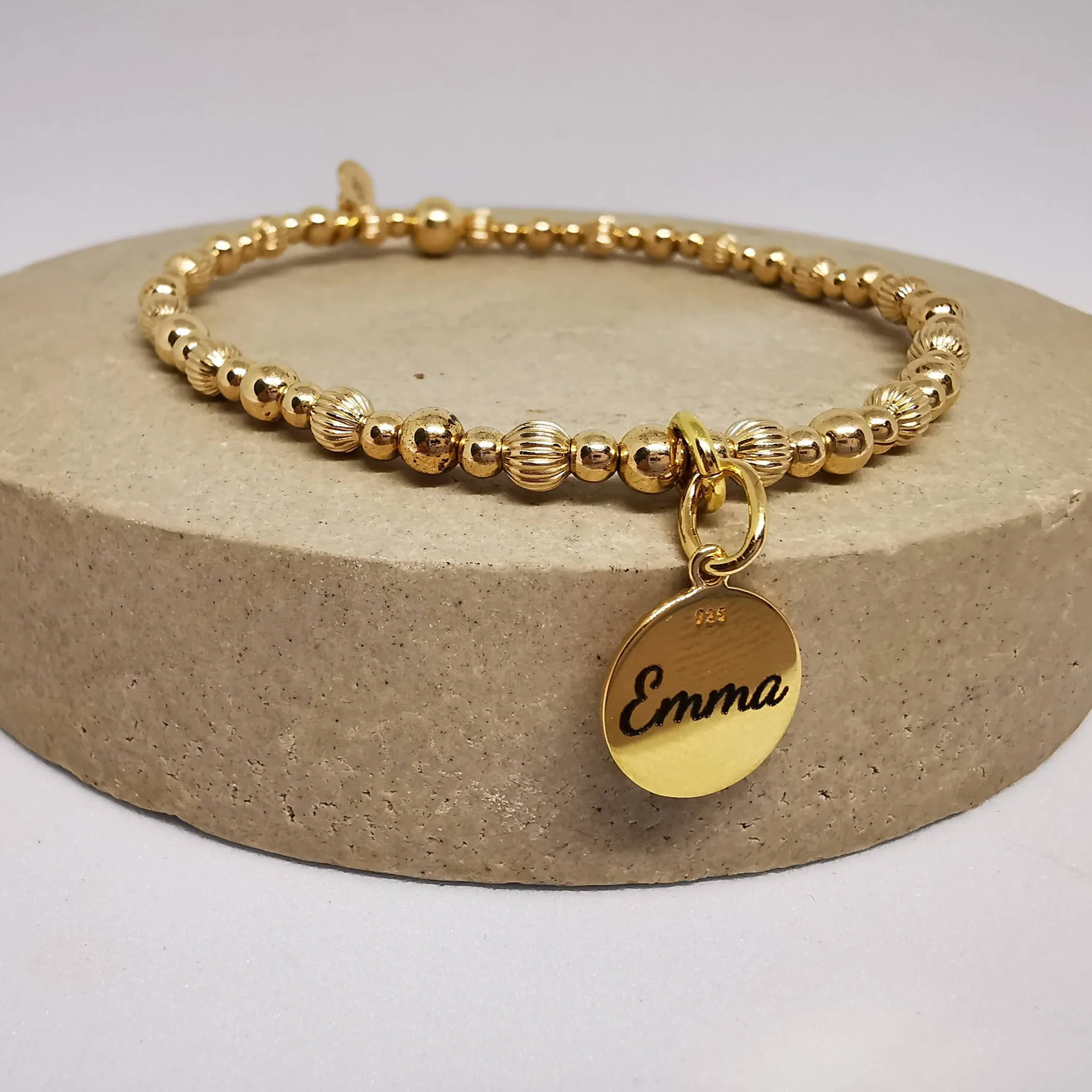 Personalised Heart Beaded Bracelet in Gold