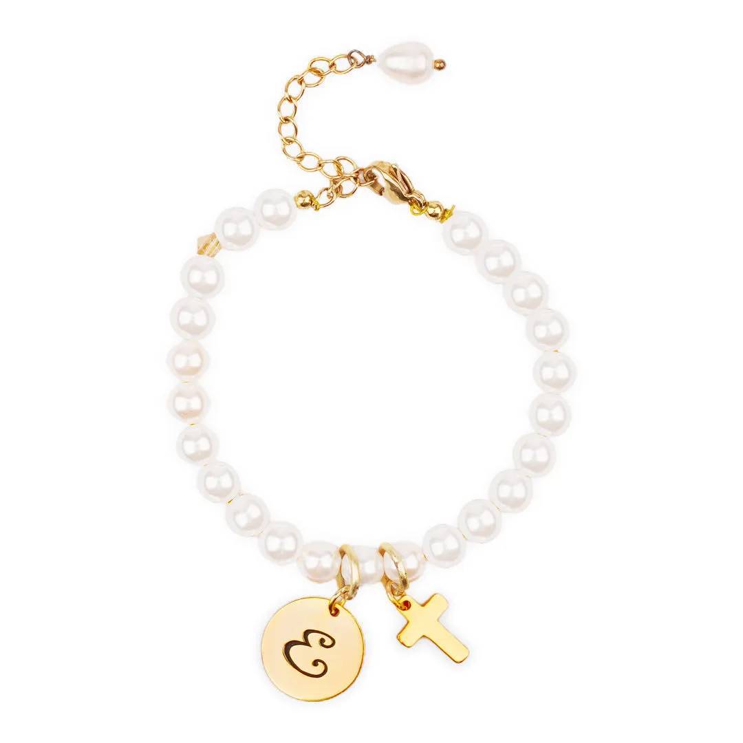 Personalized Children's Pearl Bracelet with Initial Charm