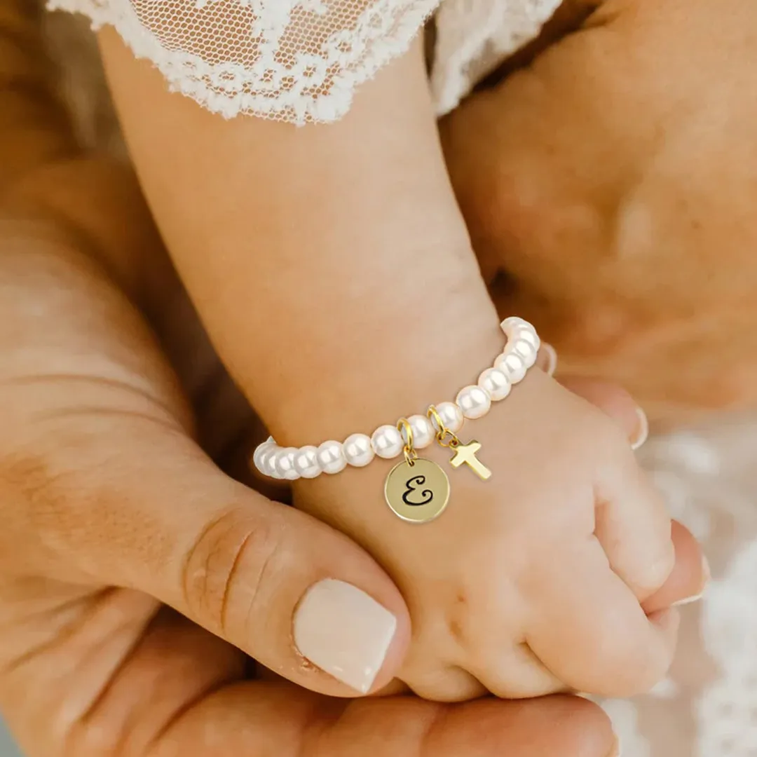 Personalized Children's Pearl Bracelet with Initial Charm