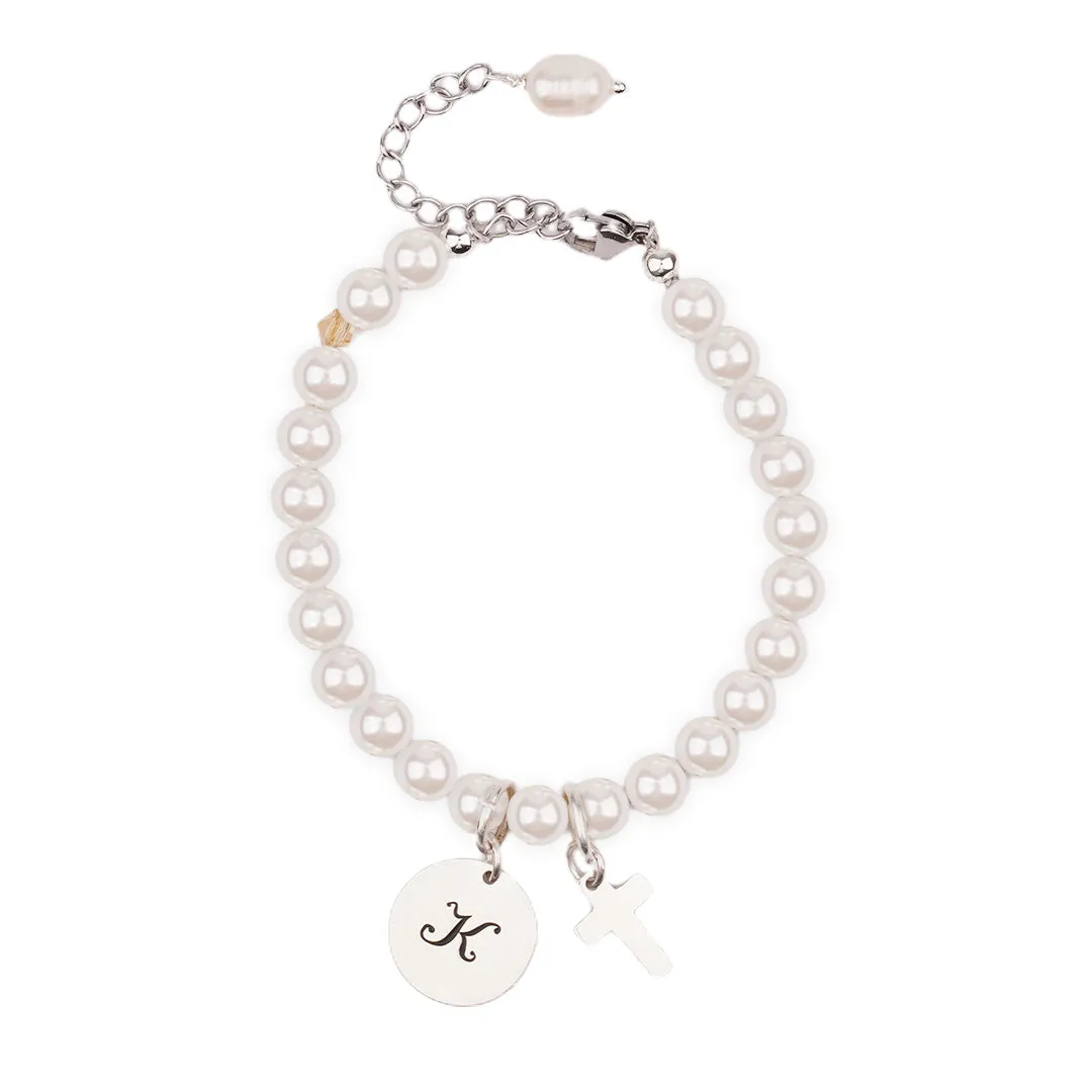 Personalized Children's Pearl Bracelet with Initial Charm