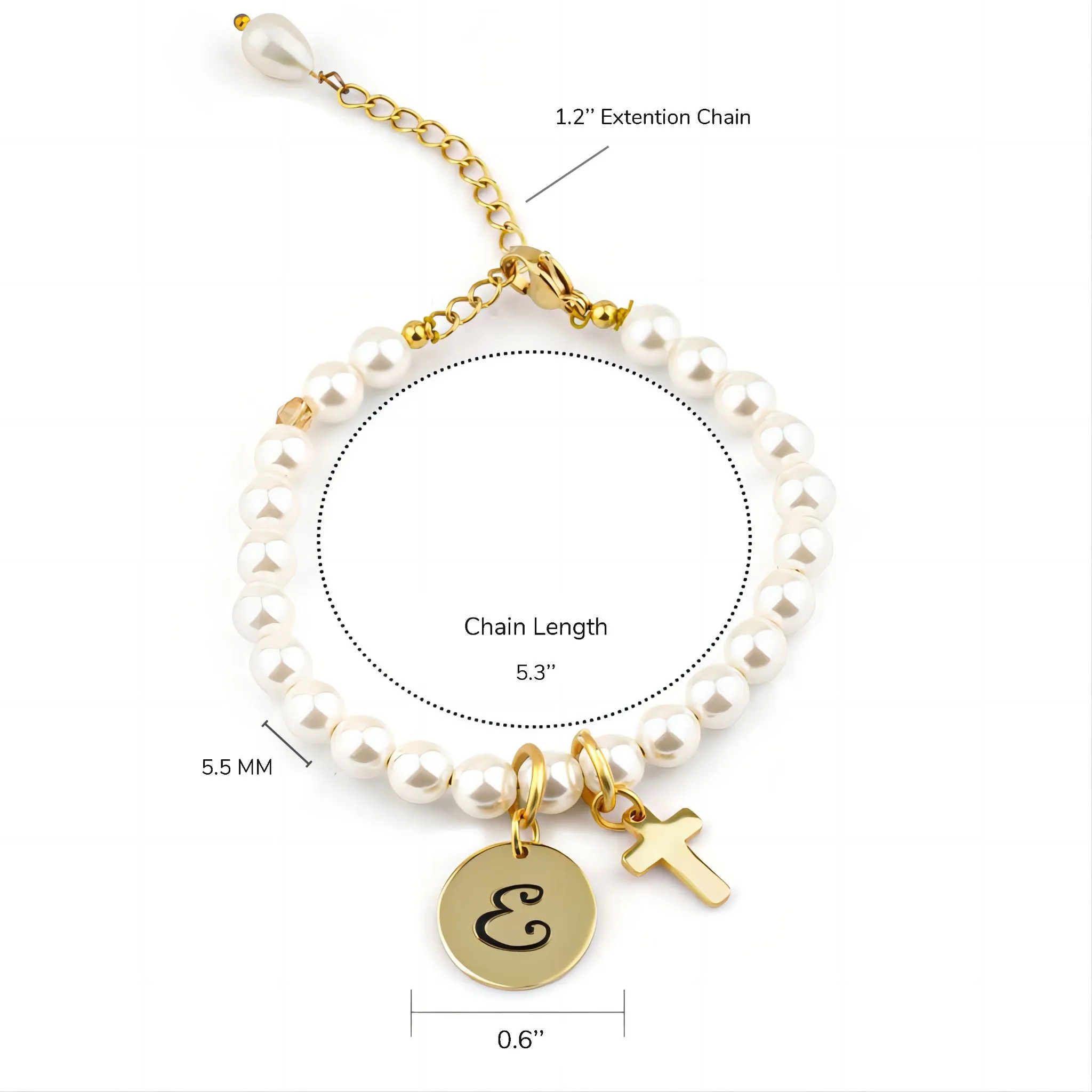Personalized Children's Pearl Bracelet with Initial Charm