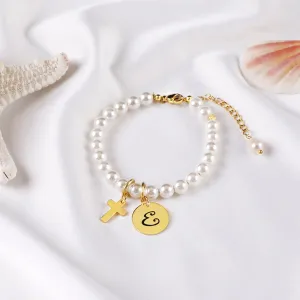 Personalized Children's Pearl Bracelet with Initial Charm