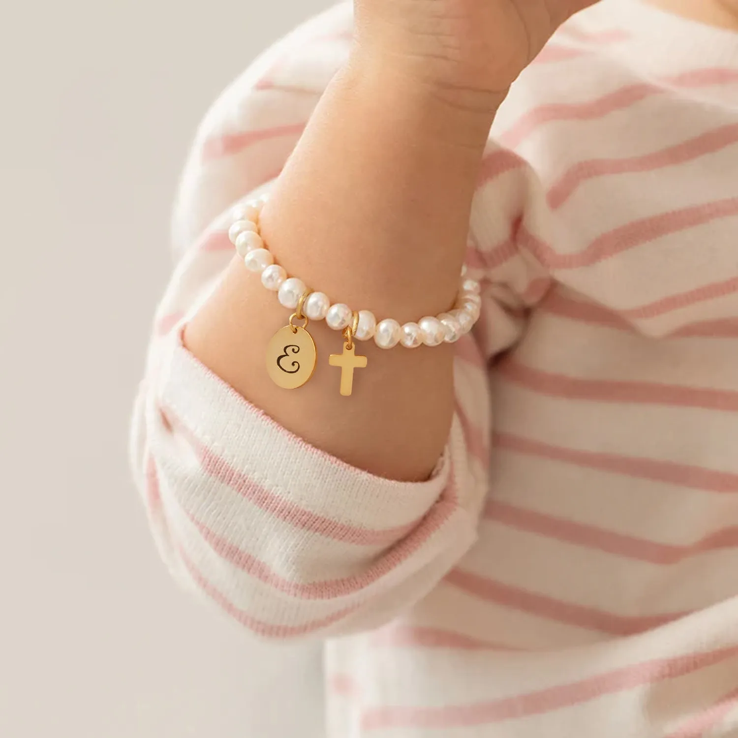 Personalized Children's Pearl Bracelet with Initial Charm