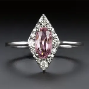 PINK SPINEL DIAMOND COCKTAIL RING 14k WHITE GOLD GEOMETRIC HALO OVAL CUT NATURAL