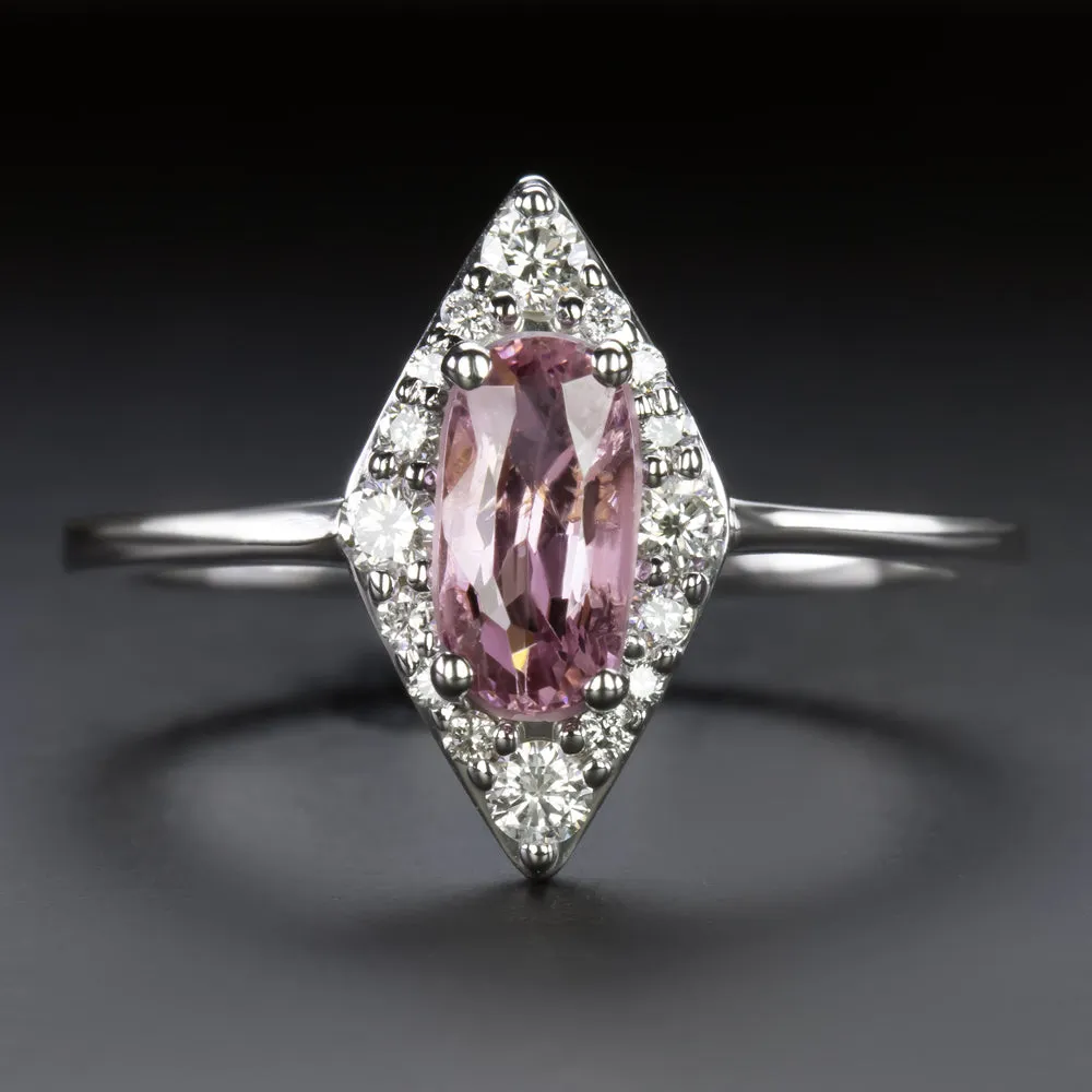 PINK SPINEL DIAMOND COCKTAIL RING 14k WHITE GOLD GEOMETRIC HALO OVAL CUT NATURAL
