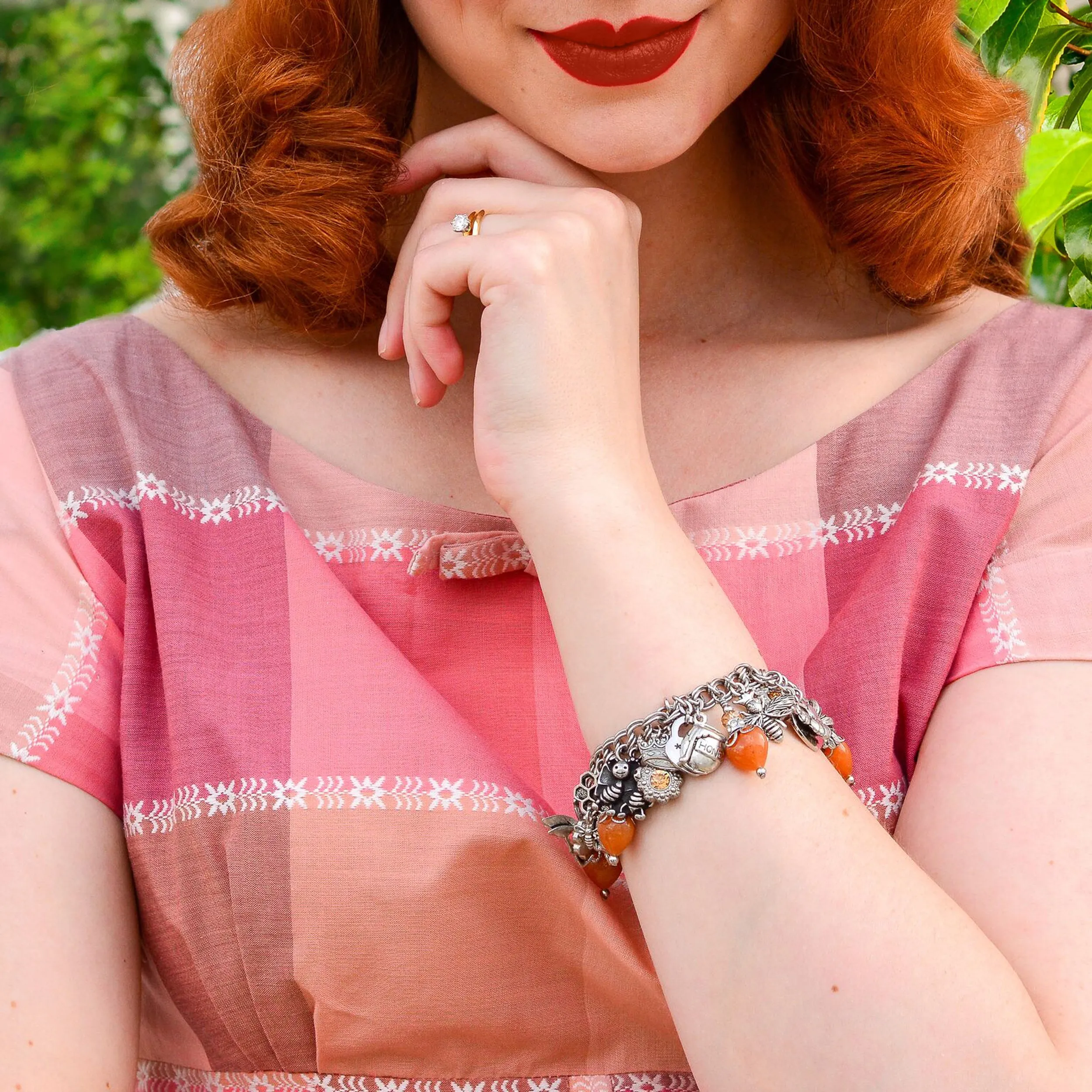 Queen Bee Bracelet with Gemstone Hearts