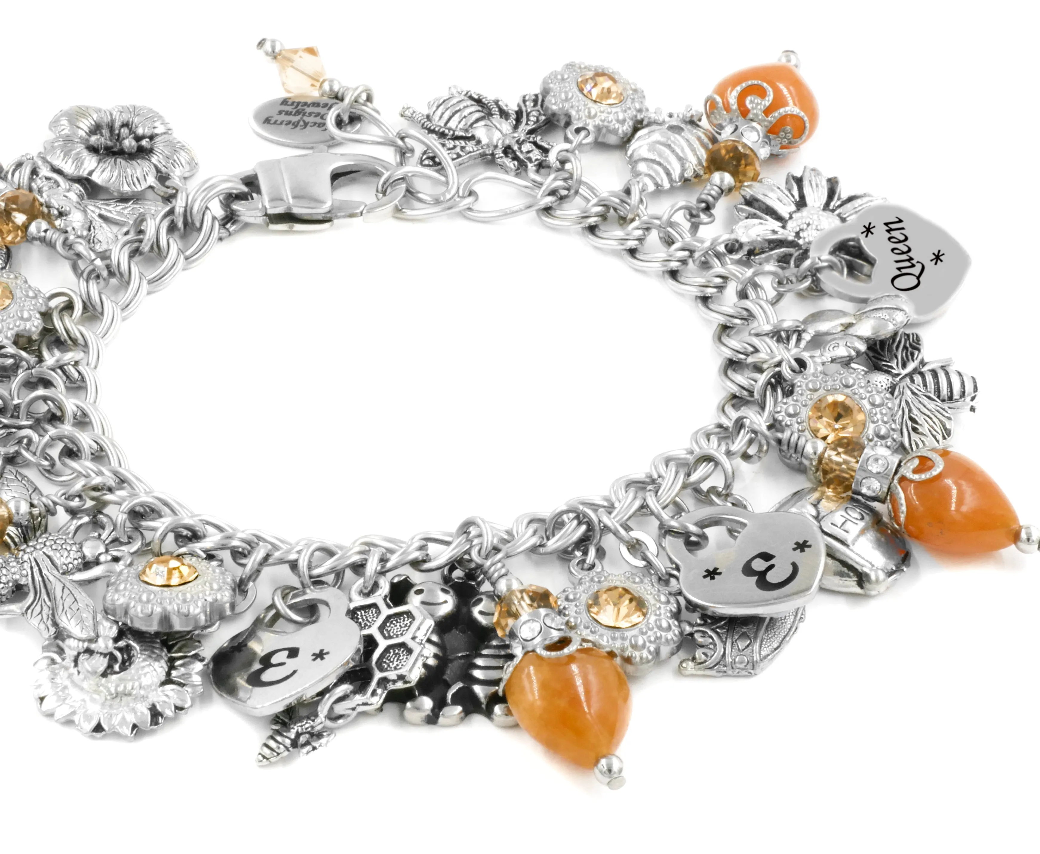 Queen Bee Bracelet with Gemstone Hearts