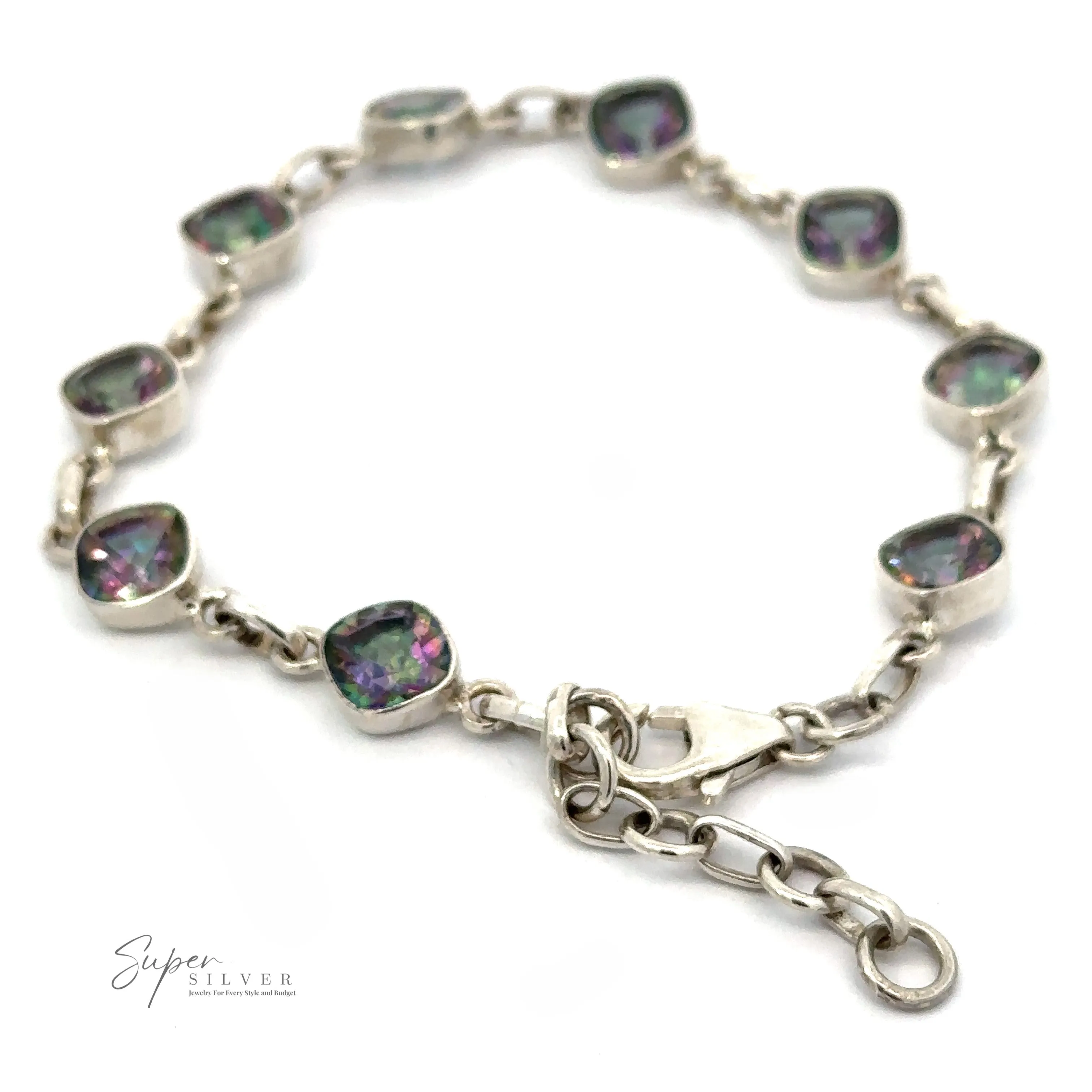 Rainbow Mystic Topaz Diamond Link Bracelet