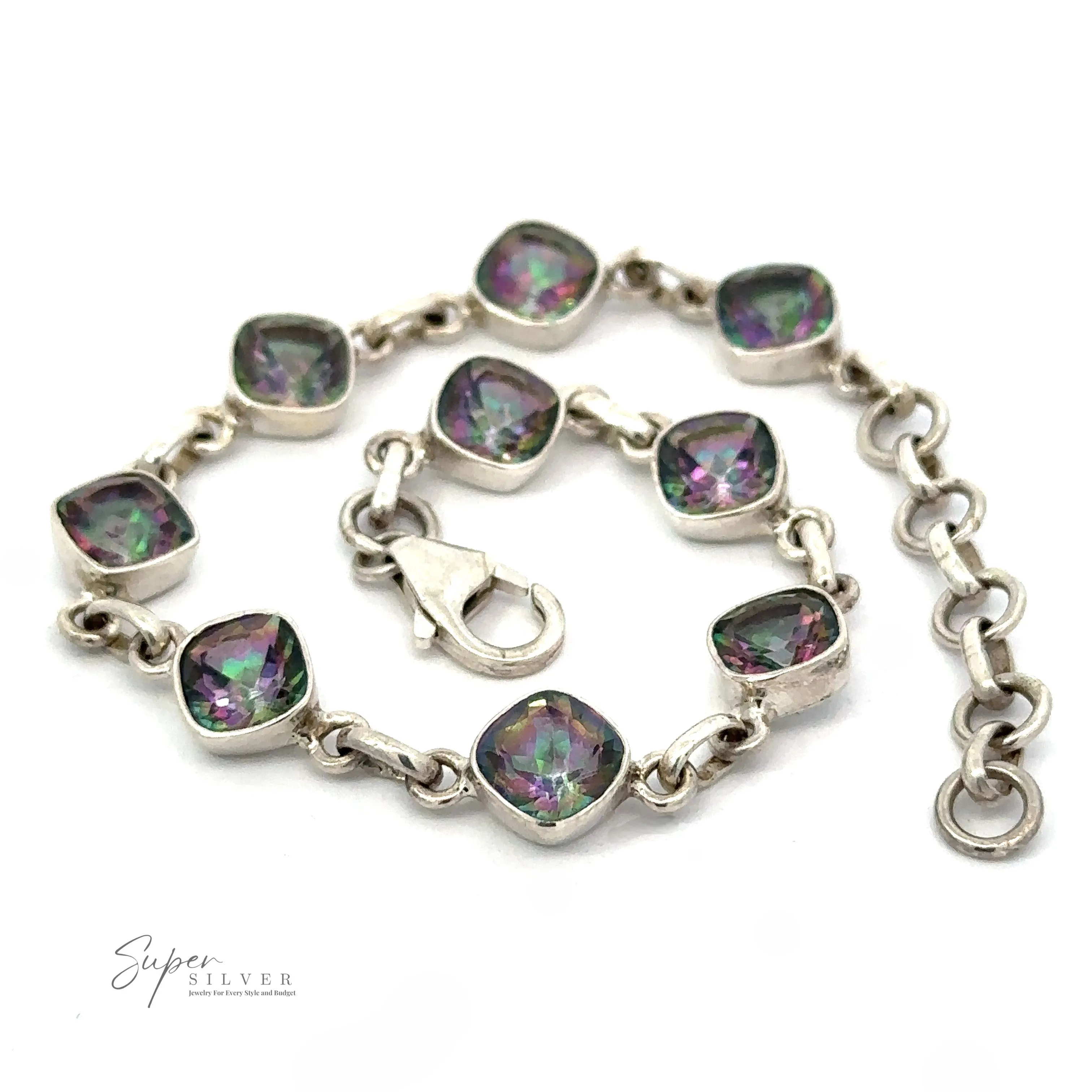 Rainbow Mystic Topaz Diamond Link Bracelet