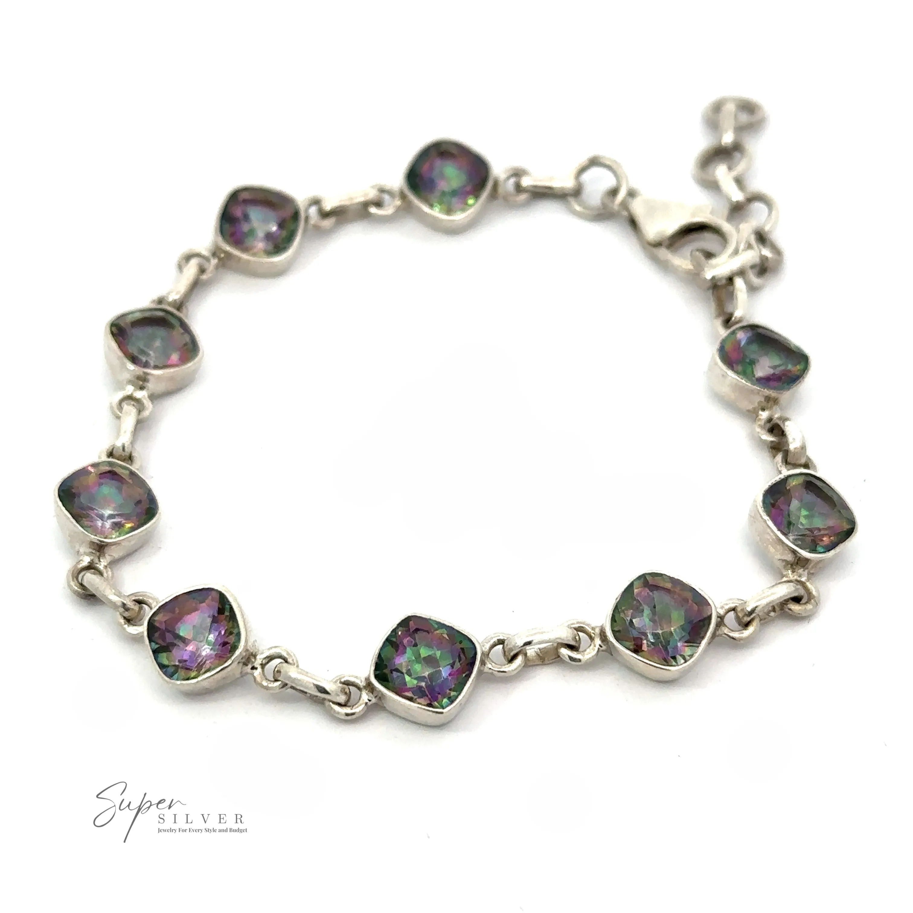 Rainbow Mystic Topaz Diamond Link Bracelet