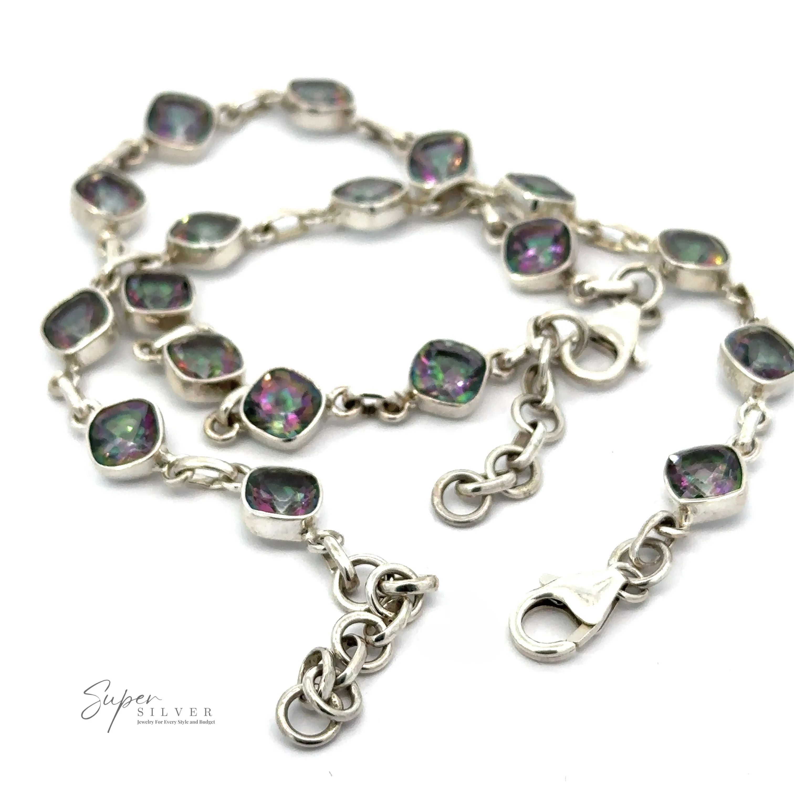 Rainbow Mystic Topaz Diamond Link Bracelet