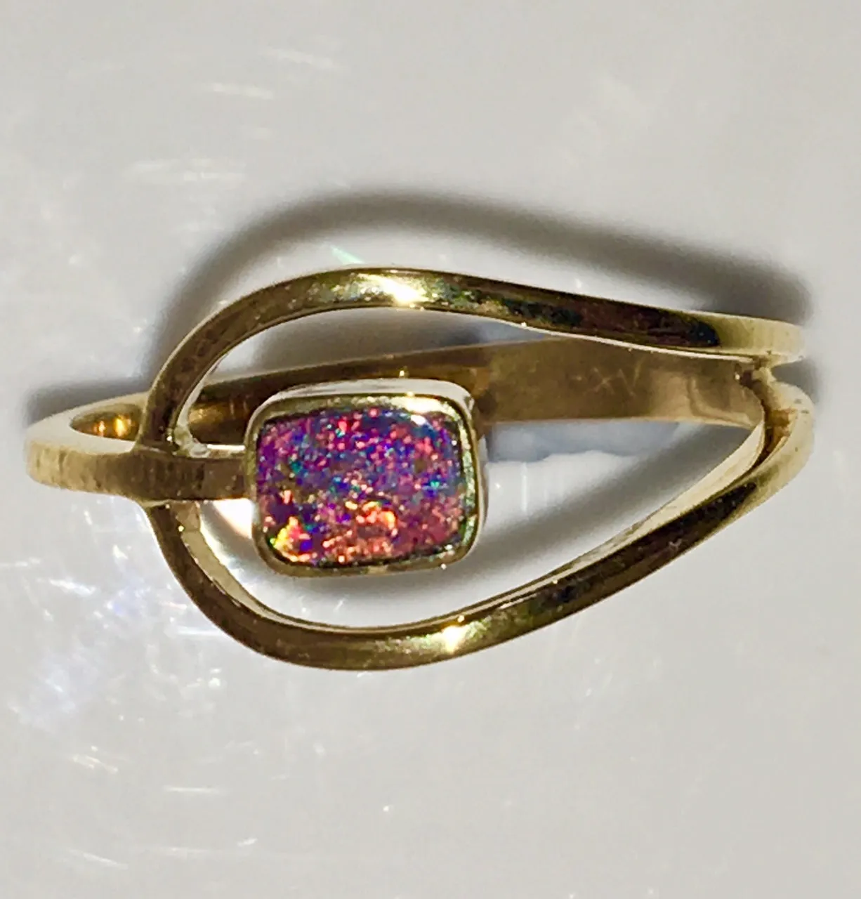 Red Multi Coloured solid  boulder opal from Quilpie , 10K Ring