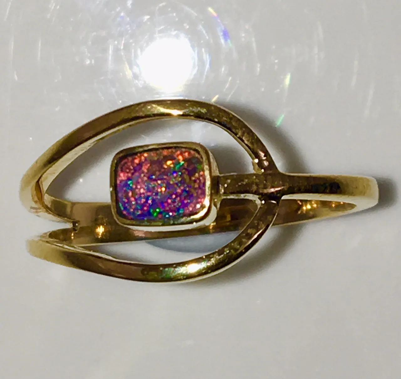 Red Multi Coloured solid  boulder opal from Quilpie , 10K Ring