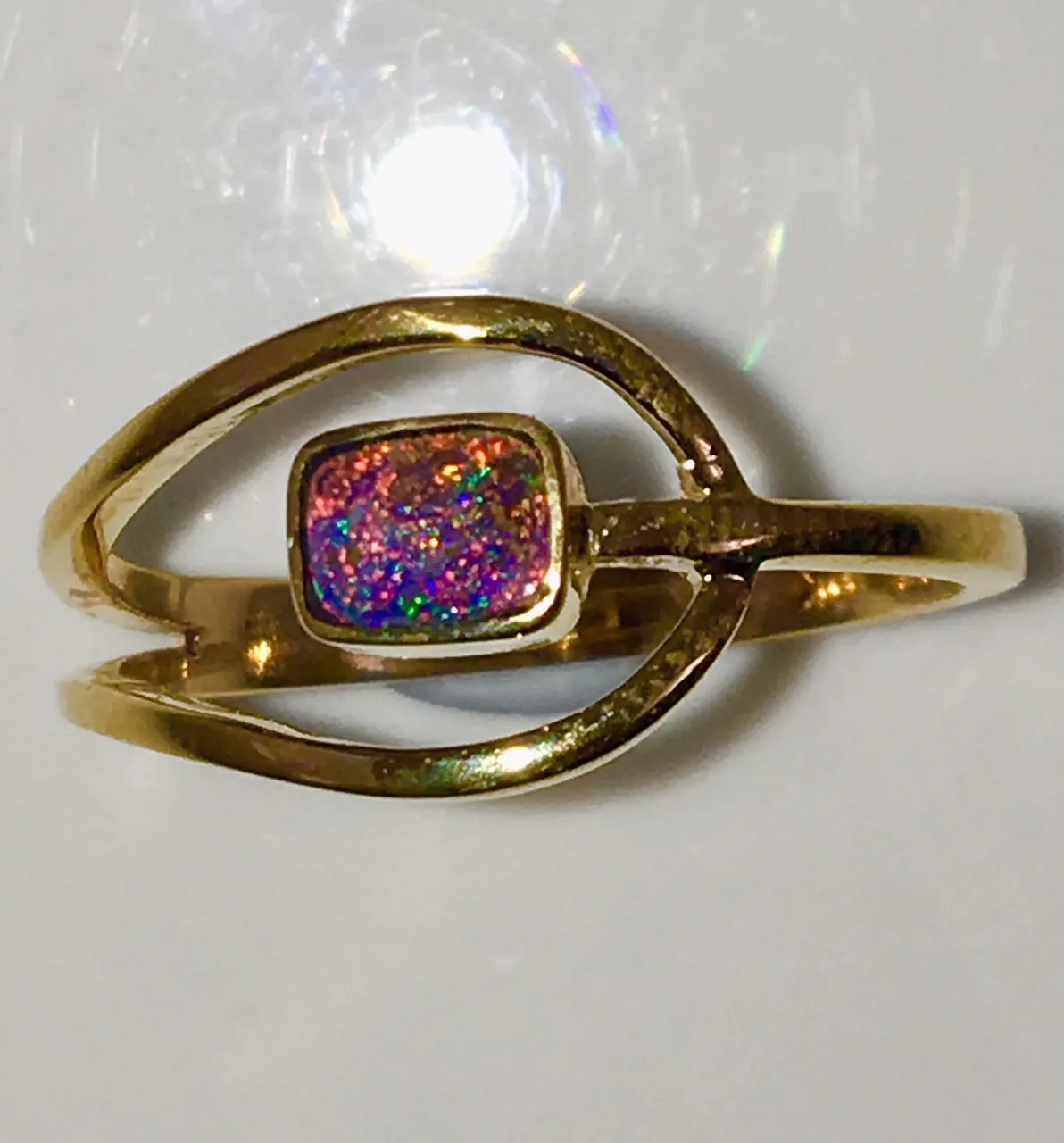 Red Multi Coloured solid  boulder opal from Quilpie , 10K Ring