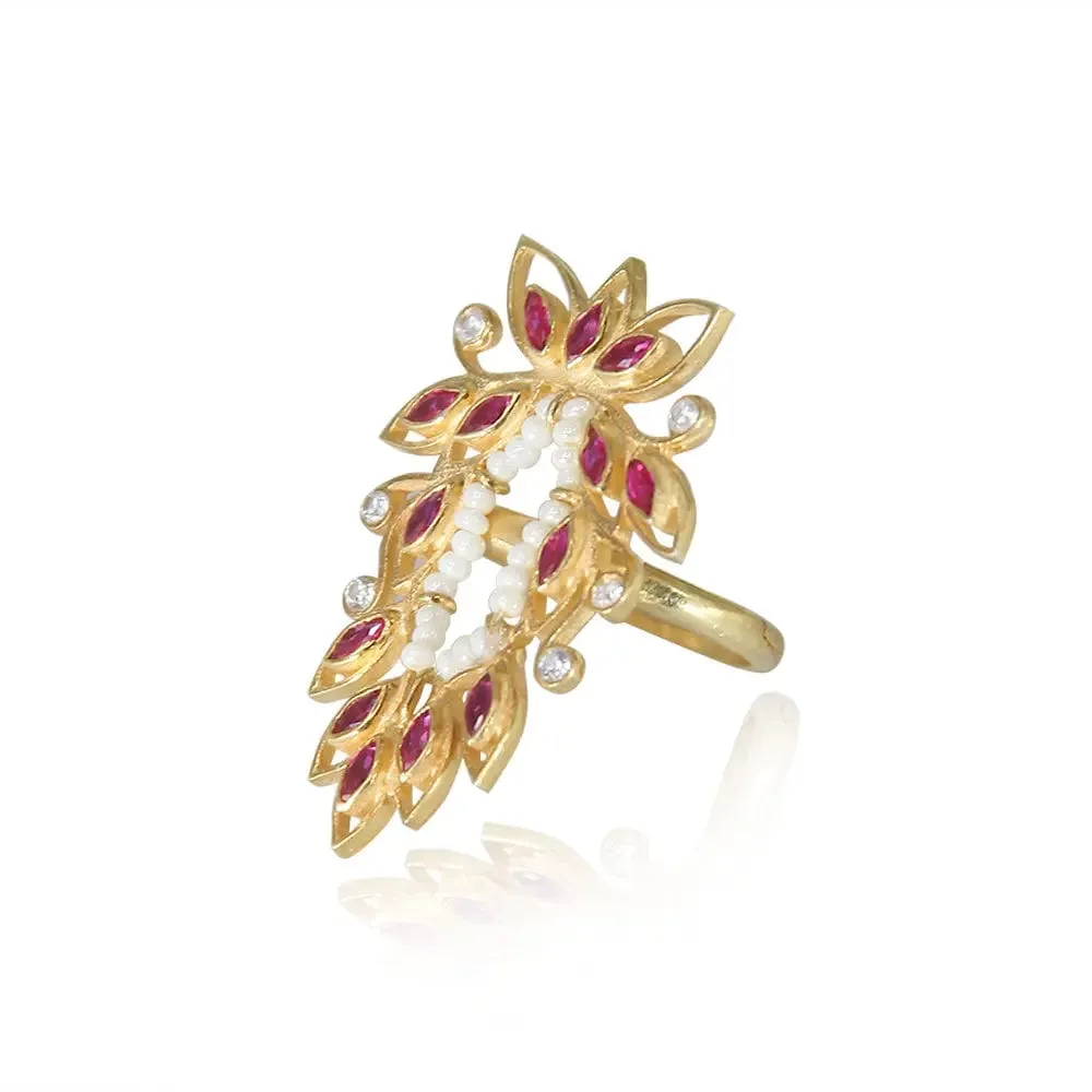 Red Zircon Gold Plated Cocktail Ring