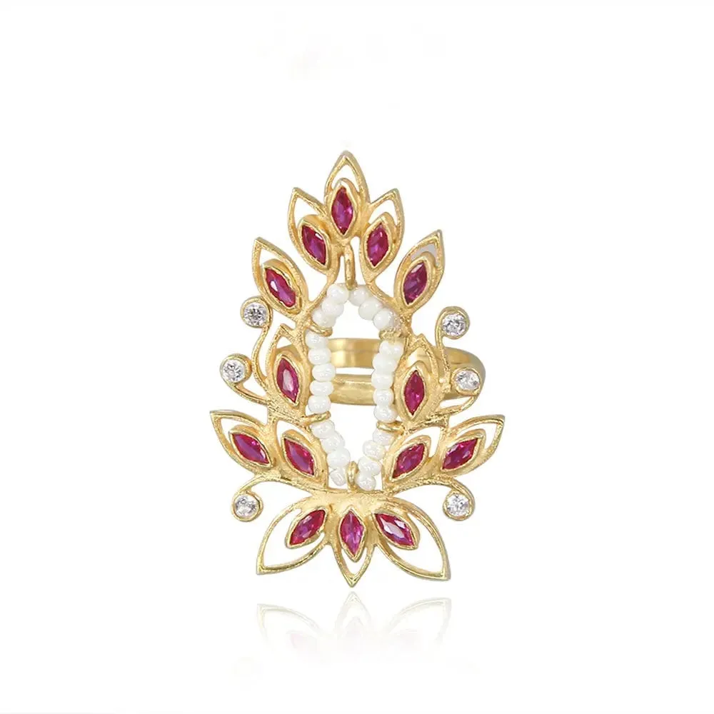 Red Zircon Gold Plated Cocktail Ring