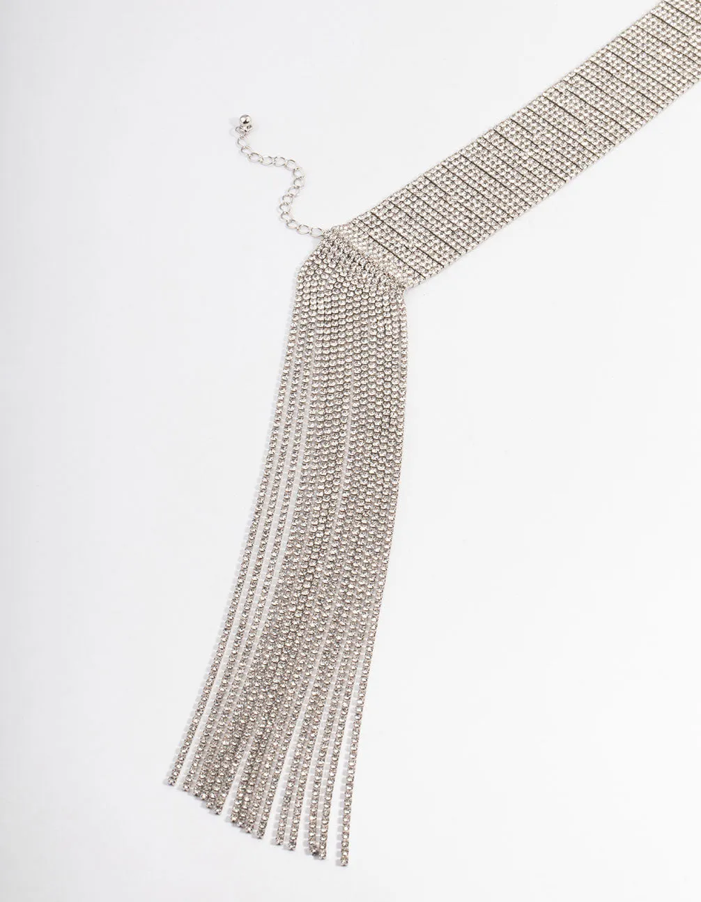 Rhodium Cupchain Back Tassel Choker