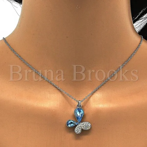 Rhodium Plated Fancy Necklace, Butterfly Design, with Swarovski Crystals, Rhodium Tone
