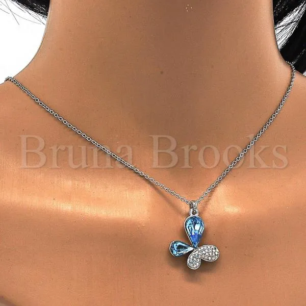 Rhodium Plated Fancy Necklace, Butterfly Design, with Swarovski Crystals, Rhodium Tone