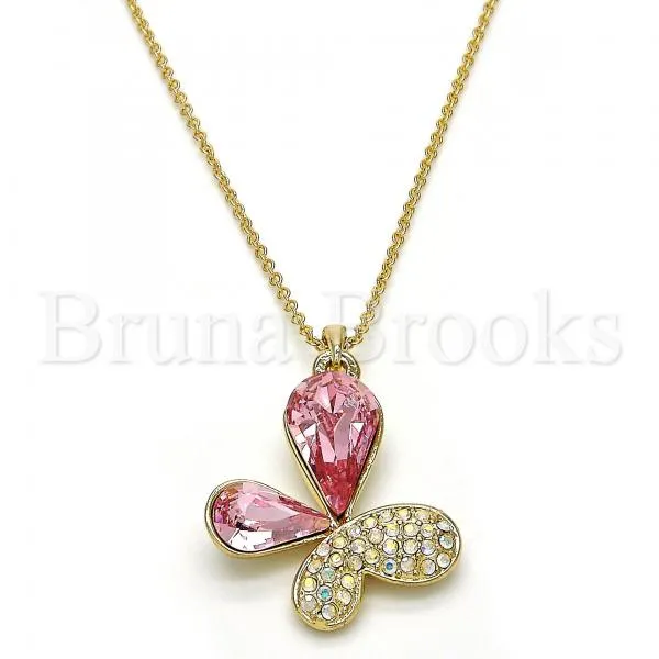Rhodium Plated Fancy Necklace, Butterfly Design, with Swarovski Crystals, Rhodium Tone