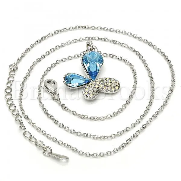 Rhodium Plated Fancy Necklace, Butterfly Design, with Swarovski Crystals, Rhodium Tone