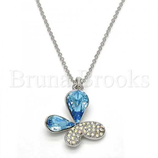 Rhodium Plated Fancy Necklace, Butterfly Design, with Swarovski Crystals, Rhodium Tone