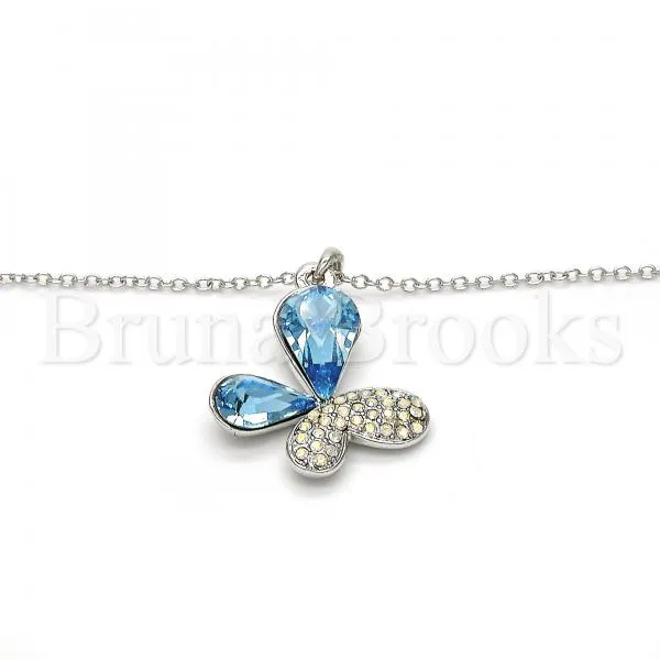 Rhodium Plated Fancy Necklace, Butterfly Design, with Swarovski Crystals, Rhodium Tone