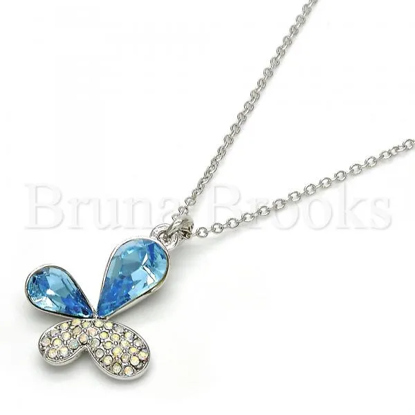 Rhodium Plated Fancy Necklace, Butterfly Design, with Swarovski Crystals, Rhodium Tone