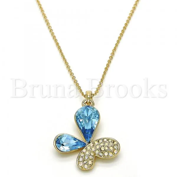 Rhodium Plated Fancy Necklace, Butterfly Design, with Swarovski Crystals, Rhodium Tone