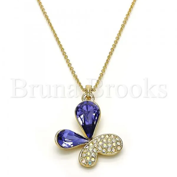 Rhodium Plated Fancy Necklace, Butterfly Design, with Swarovski Crystals, Rhodium Tone