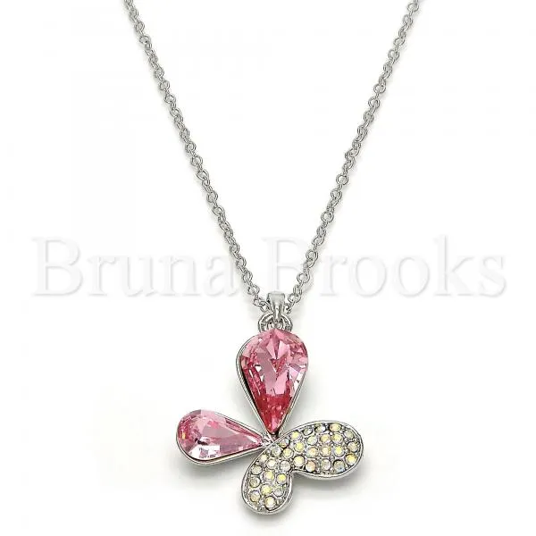 Rhodium Plated Fancy Necklace, Butterfly Design, with Swarovski Crystals, Rhodium Tone