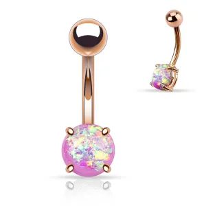 Rose Gold Purple Opal Glitter Belly Ring