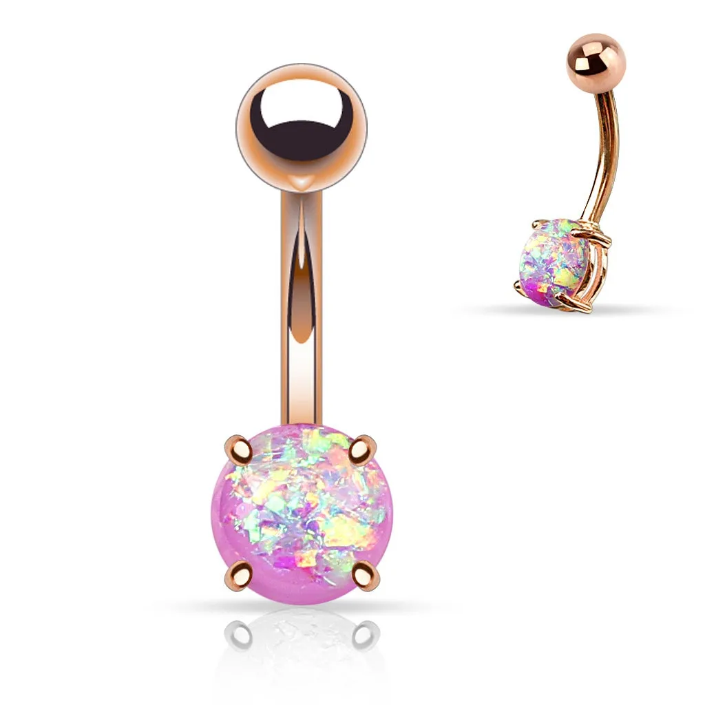 Rose Gold Purple Opal Glitter Belly Ring