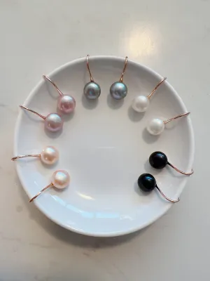 Rose Gold Setting 8mm-10mm Button Hang Earrings