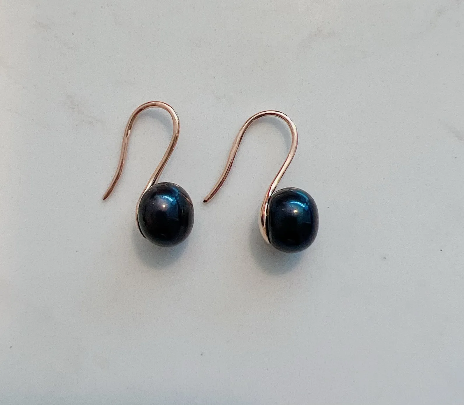 Rose Gold Setting 8mm-10mm Button Hang Earrings
