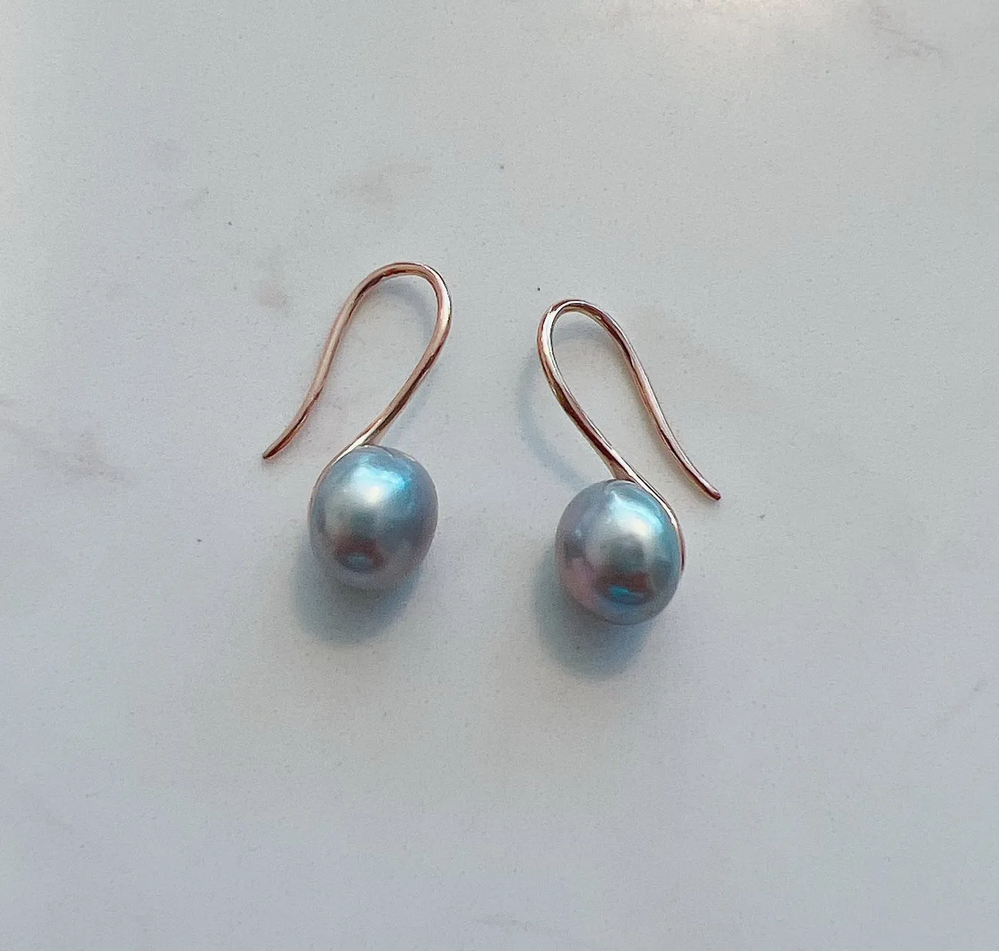 Rose Gold Setting 8mm-10mm Button Hang Earrings