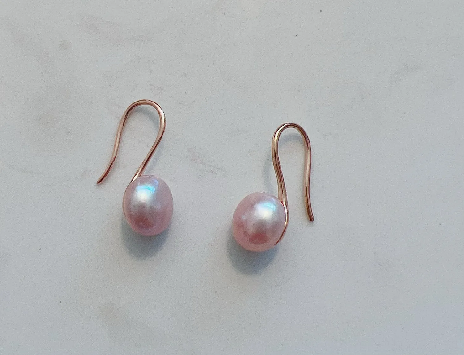 Rose Gold Setting 8mm-10mm Button Hang Earrings